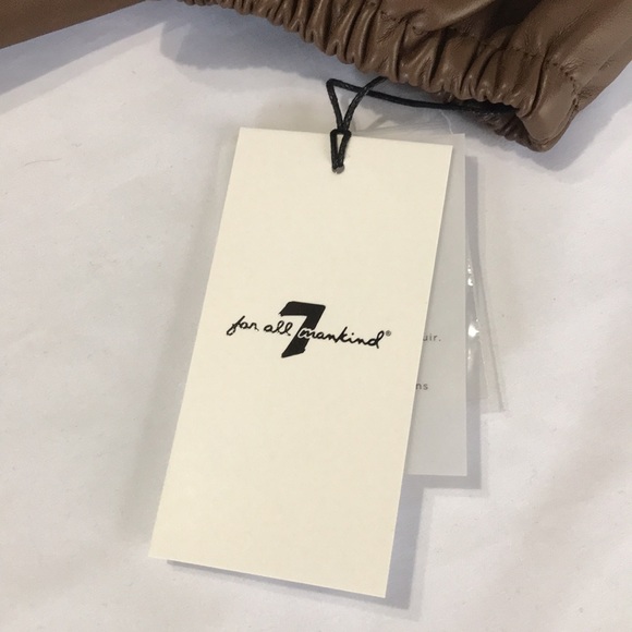 7 For All Mankind Faux Leather Puff Sleeve Dress in Saddle Size Small NWT - Picture 9 of 11